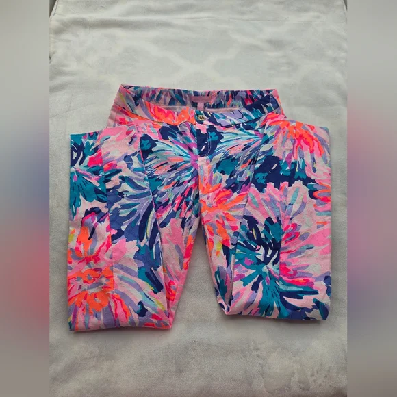 Lilly Pulitzer Women’s Pants Size 4 Multicolor Floral Print Stretch - Picture 3 of 9